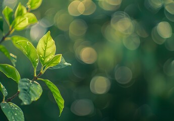 Wall Mural - green leaf bokeh background with copy space