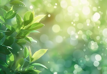 Wall Mural - green blur background with leaf bokeh for nature wallpaper