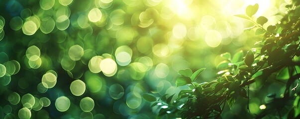 Wall Mural - green bokeh background with sunlit leaves