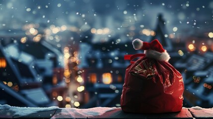 Canvas Print - Santa's Bag on a Snowy Rooftop