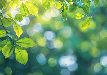 Wall Mural - green leaf sunlight bokeh background