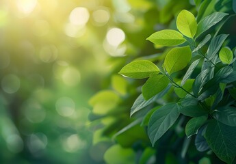 Wall Mural - sunlight through green leaves bokeh background