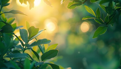 Poster - Sunlight Through Green Leaves, Nature Background