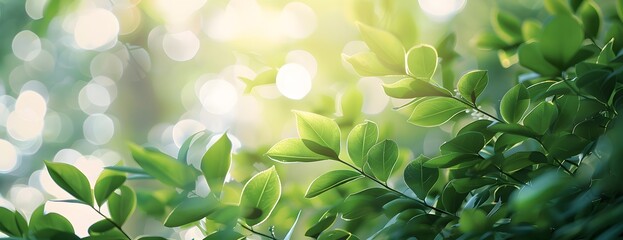 Wall Mural - green leaves sunlight bokeh background
