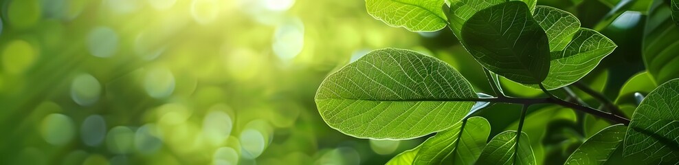 Wall Mural - green leaves with blurred background for nature concept