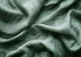 Wall Mural - Green Linen Fabric Texture Background, Top View