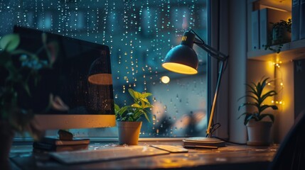 Poster - Rainy Night Desk Setup