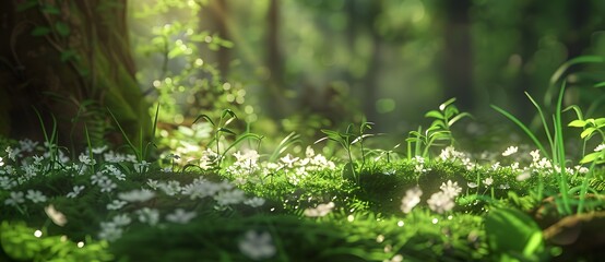 Sticker - Sunlight Through Forest With White Flowers