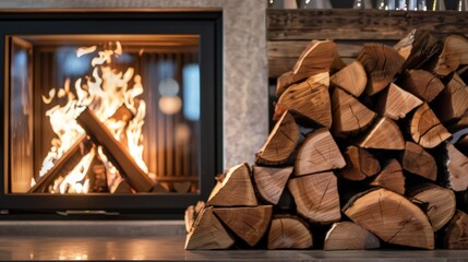 Poster - Fireplace with Stacked Firewood