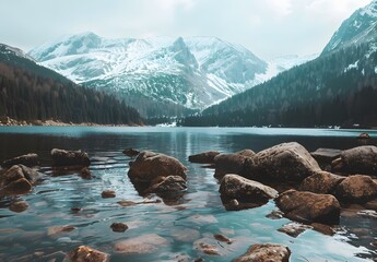 Wall Mural - Morsky Lake, Tatra Mountains, Poland - Scenic Landscape