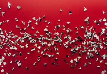 Sticker - Silver Confetti Falling On Red Background