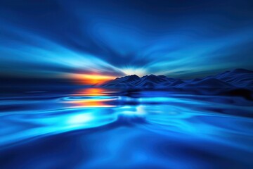 Wall Mural - Celestial Seascape, Abstract blue ocean and sunset, Surreal Horizon