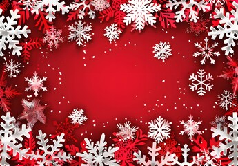 Sticker - Red Christmas Background With Snowflakes