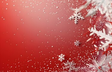 Sticker - Festive Red Background with Snowflakes and Copy Space