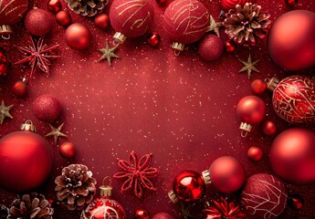 Poster - Red Christmas Ornament Border Background