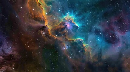 Wall Mural - Dive into the depths of the universe as you witness the vibrant hues of a colorful space galaxy cloud nebula, painting the cosmic canvas with its celestial brushstrokes, 