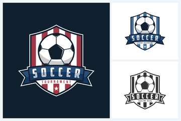 Wall Mural - Soccer logo sport design template, soccer or football emblem vector, soccer or football tournament badge logo design vector illustration