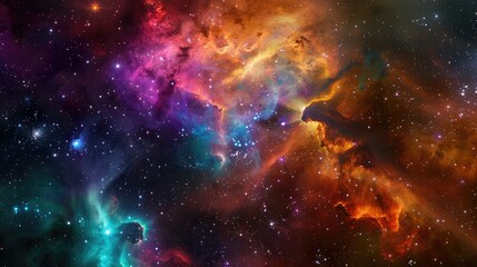 Wall Mural - Dive into the depths of the universe as you witness the vibrant hues of a colorful space galaxy cloud nebula, painting the cosmic canvas with its celestial brushstrokes, 