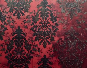 Sticker - Red Damask Pattern Background Wallpaper Texture