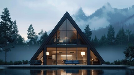 Canvas Print - Modern A-Frame House in the Mountains