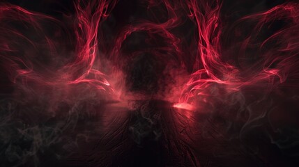 Wall Mural - Dramatic tendrils of smoke swirling outward from a dark, empty center, accented by sinister red glows that add a haunting touch to the scene, setting the stage for a spooky Halloween backdrop.