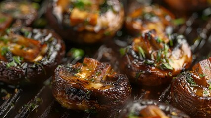 Wall Mural - Roasted garlic and herb grilled mushrooms bursting with rich and savory flavor.