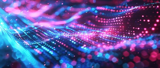 Wavy neon line digital technology background