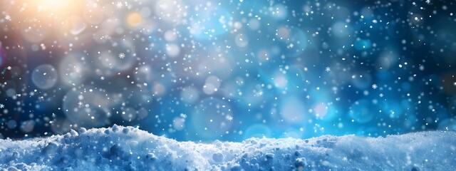 Wall Mural - blue snowy background with falling snowflakes