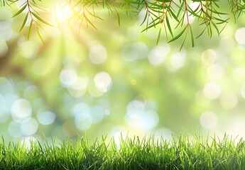 Wall Mural - spring grass background with sunlight and blurred green