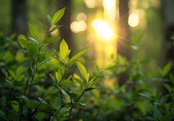 Wall Mural - Sunlight Through Forest Leaves Bokeh