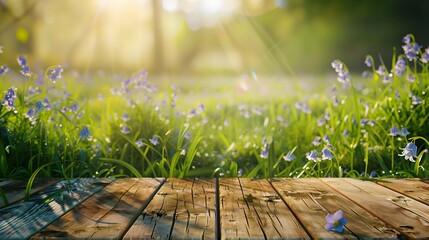 Wall Mural - wooden tabletop spring flowers background