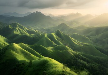 Canvas Print - Serene Green Mountains of Thailand at Sunset