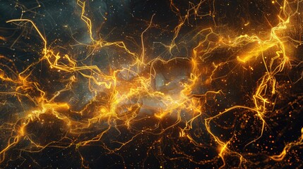 Wall Mural - envision the wondrous spectacle of vibrant golden lightning energy crackling and swirling against th