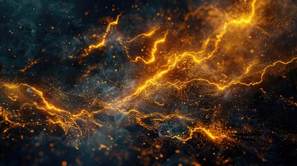 Wall Mural - experience the awe-inspiring display of vibrant golden lightning energy pulsating against the dynami