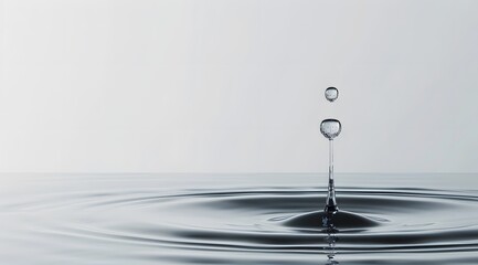 Poster - Water Drop Splash with Ripples and White Background