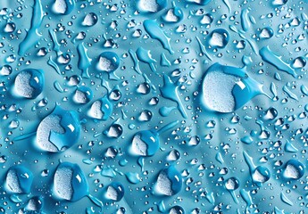 Poster - Macro Water Droplets on Blue Background