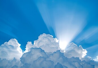 Sticker - Sun Rays Shining Through White Clouds In Blue Sky