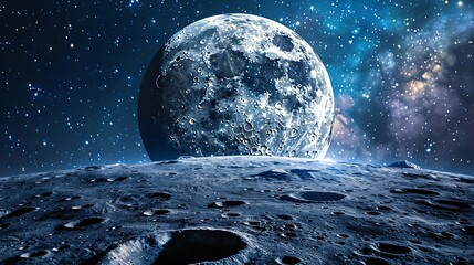 A Celestial Landscape with a Large Moon