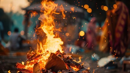 Canvas Print - Campfire Blaze with Blurred Crowd