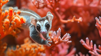 Sugar glider on coral background