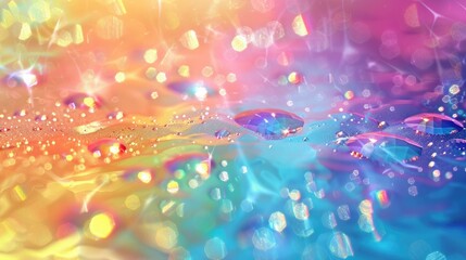 Wall Mural - Fantasy-inspired abstract holographic rainbow crystal background, featuring dreamy watery textures and vibrant colors with glare and reflection, 