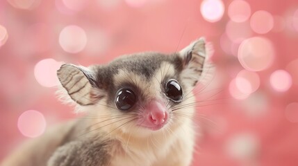 Wall Mural - Sugar glider on pink and cream background