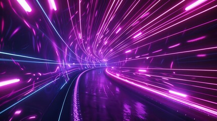 Wall Mural - futuristic abstract neon background featuring a space tunnel turning to the left, adorned with vibra