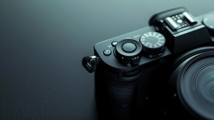 Close-up of camera with control dials in low light. Professional precision