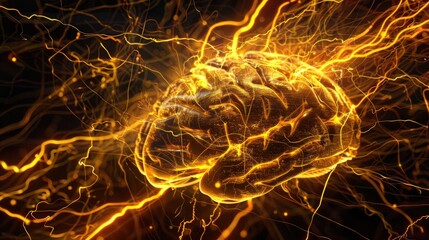 Wall Mural - journey into the realm of the mind with vibrant golden lightning energy cascading across the dynamic