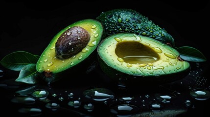 Poster - Freshly Cut Avocados with Water Droplets