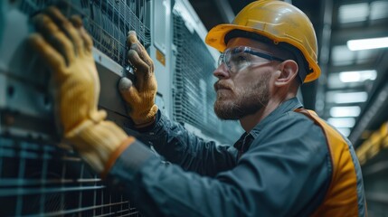 AC technician preparing for installation of a large industrial unit