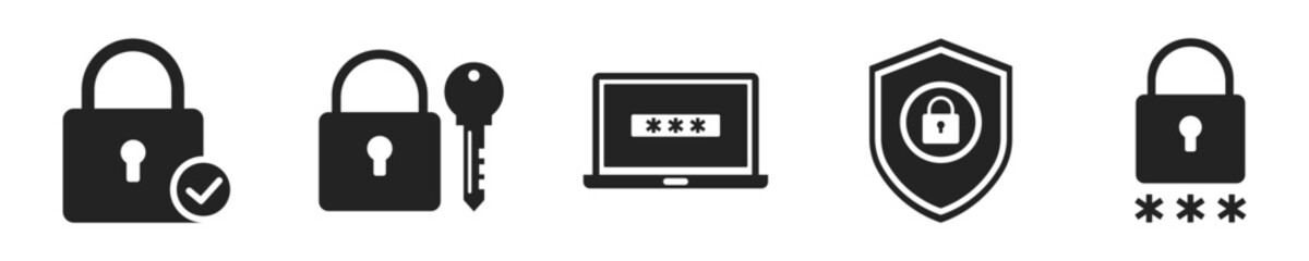 Wall Mural - security lock icon set. set of 5 outline icons related to security. linear icon collection. security