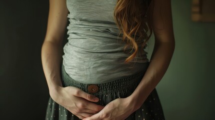 Sticker - Close-up of a woman's pained expression, holding her lower abdomen