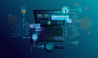 Wall Mural - laptop wallpaper, technology, information search, coding, web development